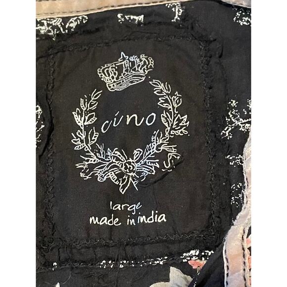 Cino Crinkle Button Up Blouse Long Sleeves Cotton Roll Tabs Sz L Shabby Chic - Picture 2 of 16